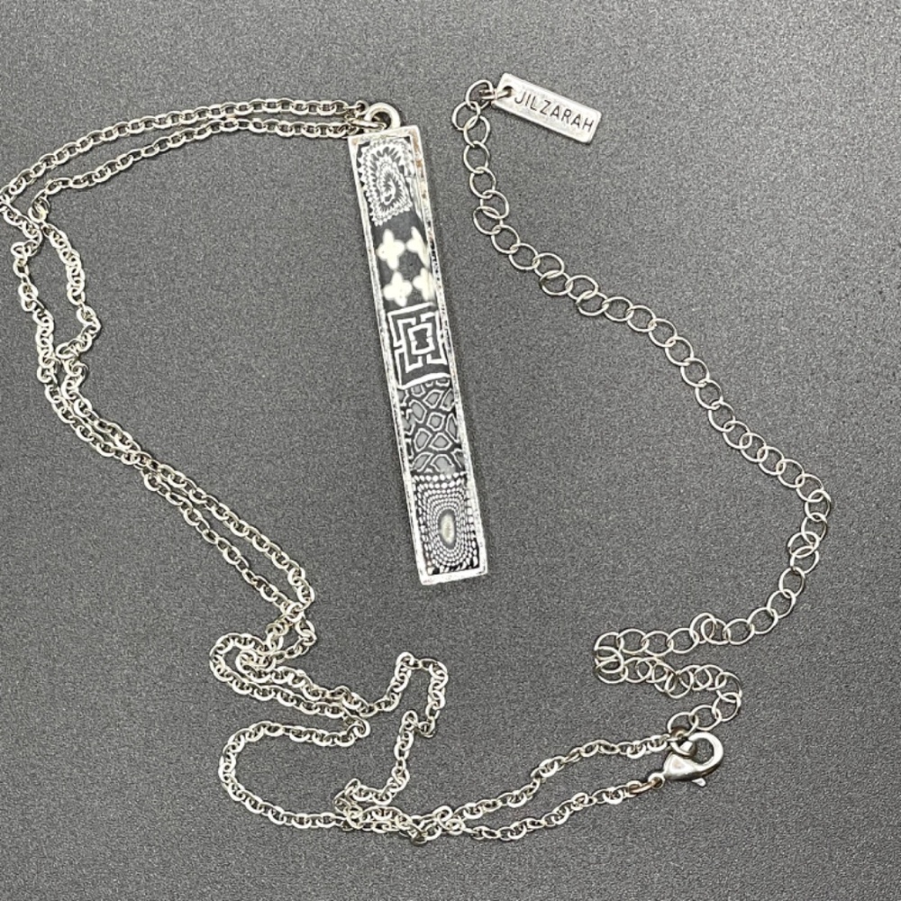 Jilzarah Handmade Silver Tone Long Chain Clay Pendant Necklace Reversible
